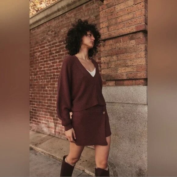 Free People Primavera Skort Sweater Set in Dark Brown  XS NWT - Picture 1 of 7